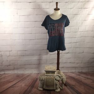 Lucky Brand American Flag Embroidered Short Sleeve Tee